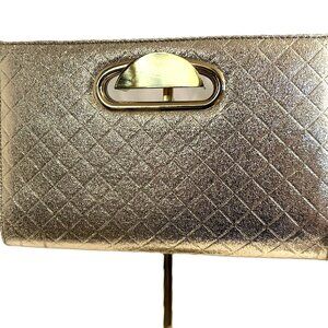 Clutch Handbag Gold Tone Long Metallic Purse 7" x 11" Evening Formal Fancy Style